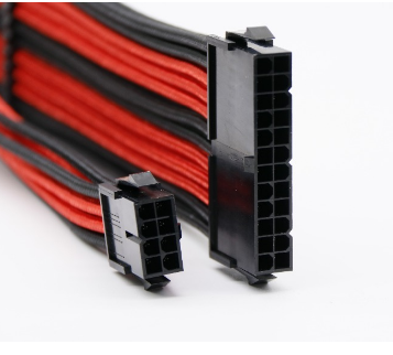 Power Supply Extension Cable ATX Braided Sleeved Extension Power Cable Kits 30cm Black Red