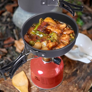 Stainless Steel Camping Outdoor Cookware Mess Kit Set, Folding Cookset Camping Teapot and Pans Set Equipment