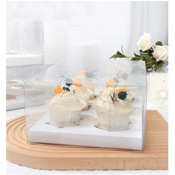 Regular Supply 2 Holders Transparent Cupcake Box with Lining and Take Away Container