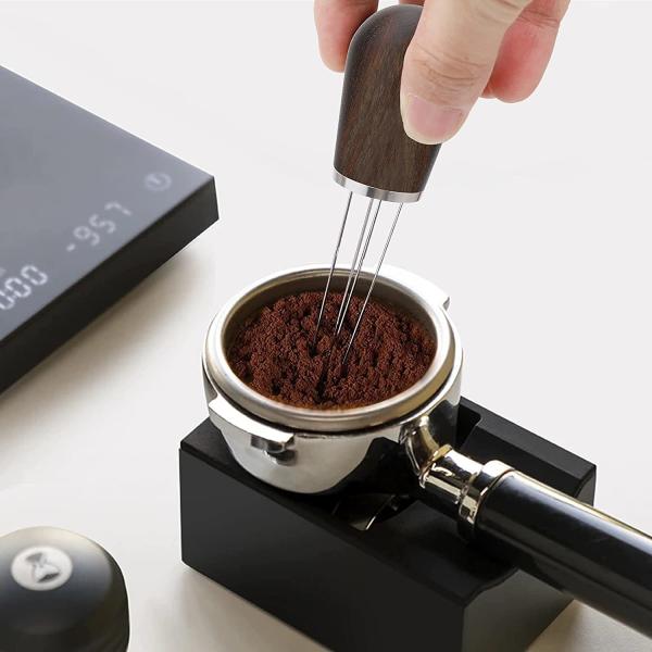 Natural Wood Handle Espresso Needle Distributor Tool With Wood Stand