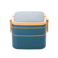 Boîte de déjeuner en plastique portable à double couche avec couvercle de 1000 ml bleu rectangulaire