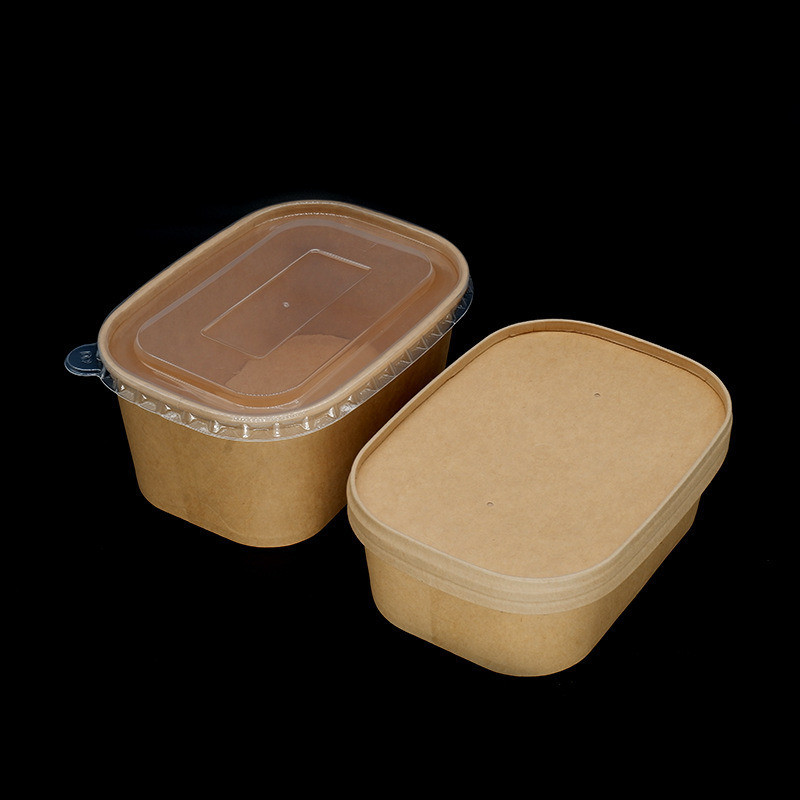 Disposable Salad Bowl and Burger Kraft Paper Box with Paper Lid in Different Size