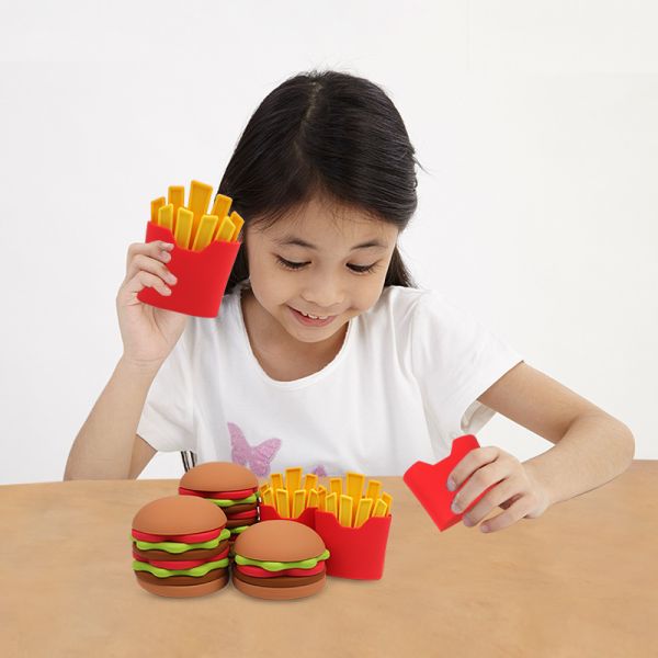 Kids Toy Baby Soft Sensory Hamburger and Fries Educational Silicone Building Blocks