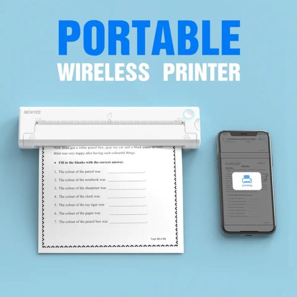 Portable Mini A4 Thermal Printer No Ink Printing for Phone PC Tattoo Transfer Stencil Maker with Thermal Rolls Folded Paper