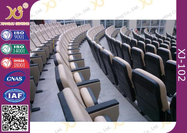 Simple design folding plastic auditorium chairs with writing tablet on chair back