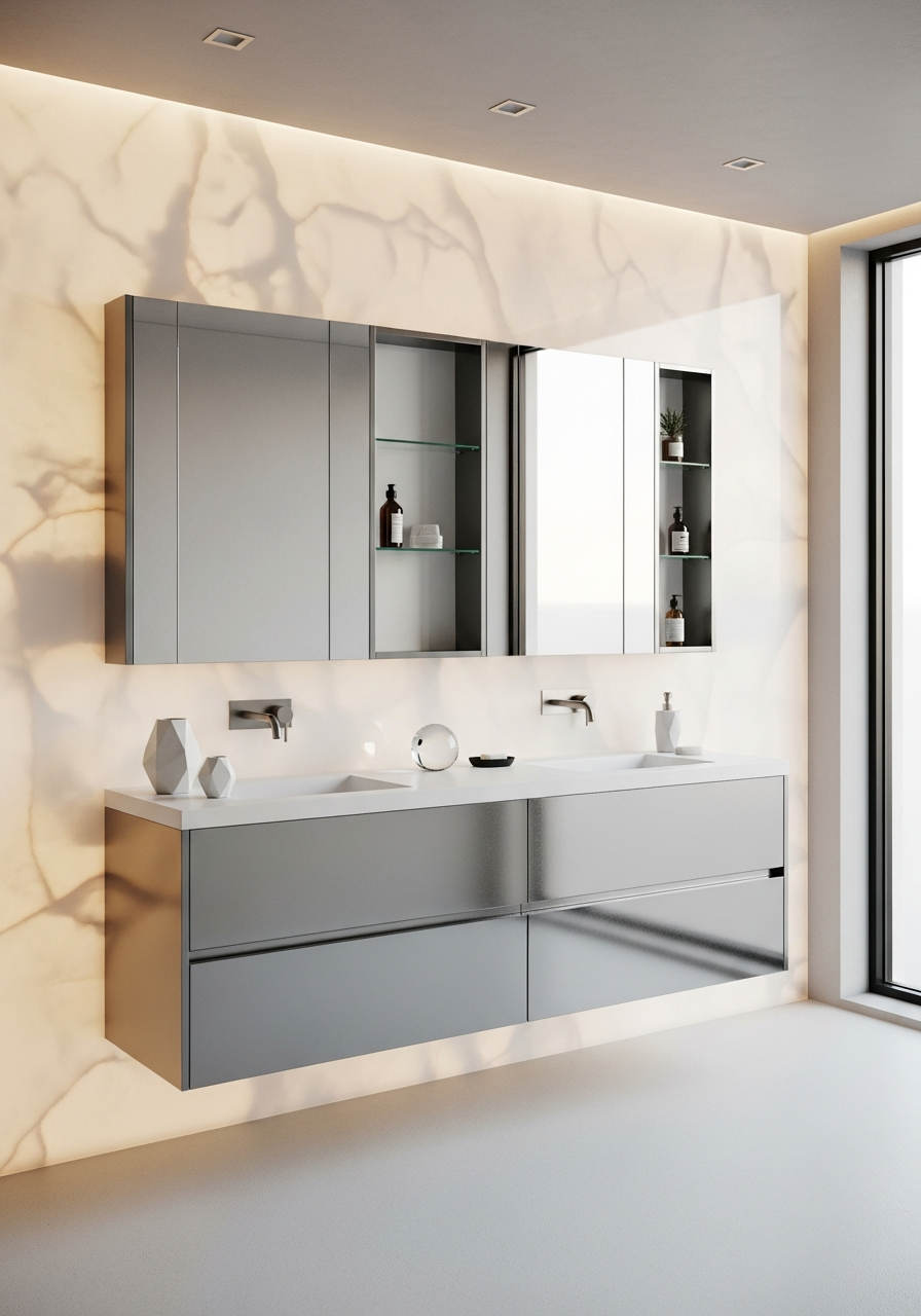 Pearl White Bathroom Vanity Cabinet in 304 Stainless Steel