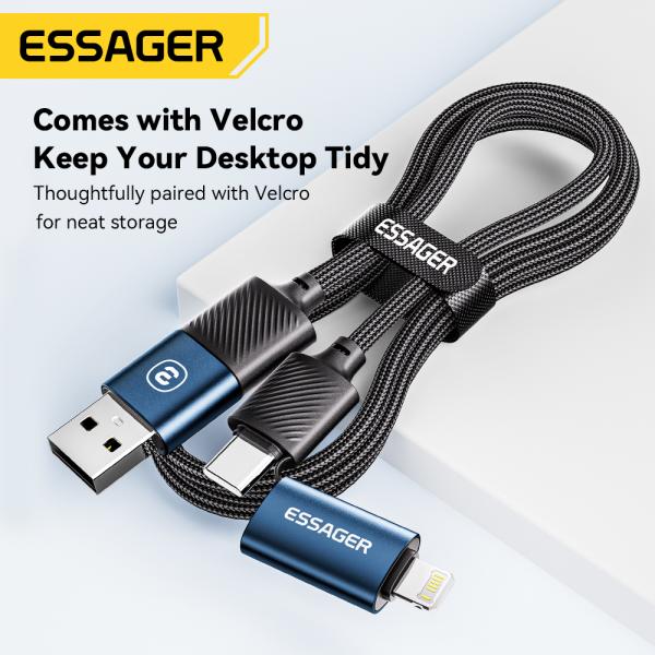ESSAGER ES-X49 65W Usb to Type C Lightning 4 in 1 Charger Data Cable for Phone Laptop