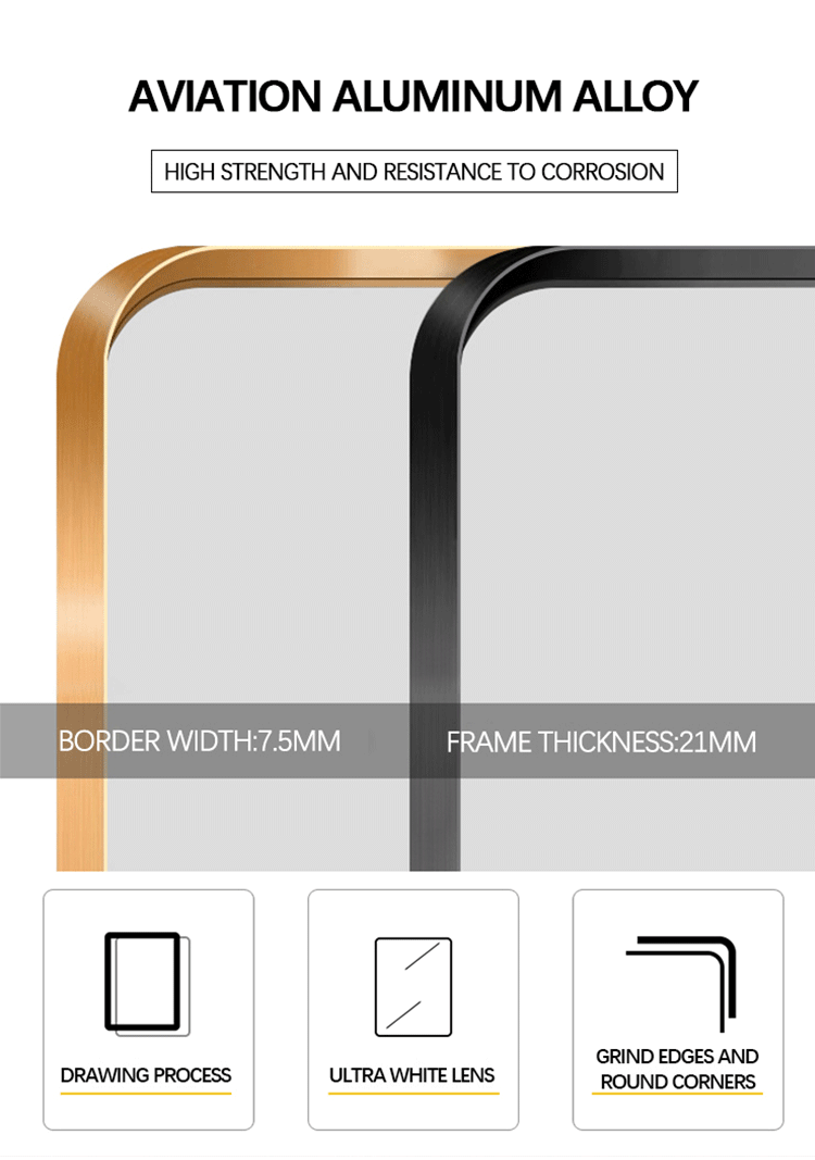 Aluminum Frame Retangular Full Length Dressing Mirror Explosion Proof Rectangular Wall Mirror