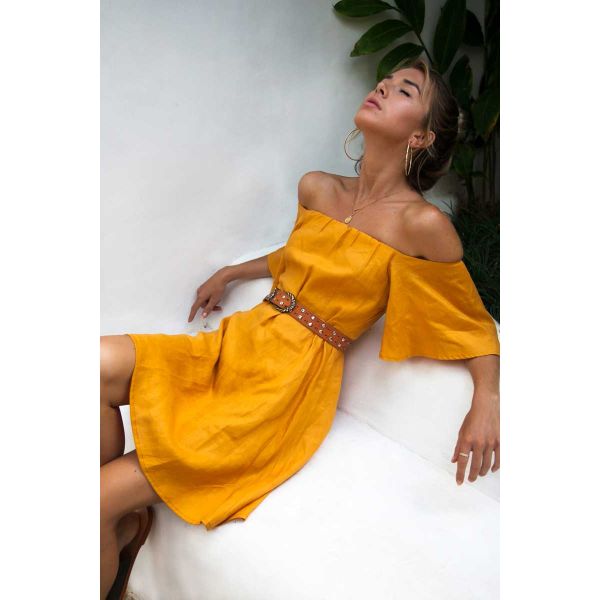 Summer women off shoulder golden dress