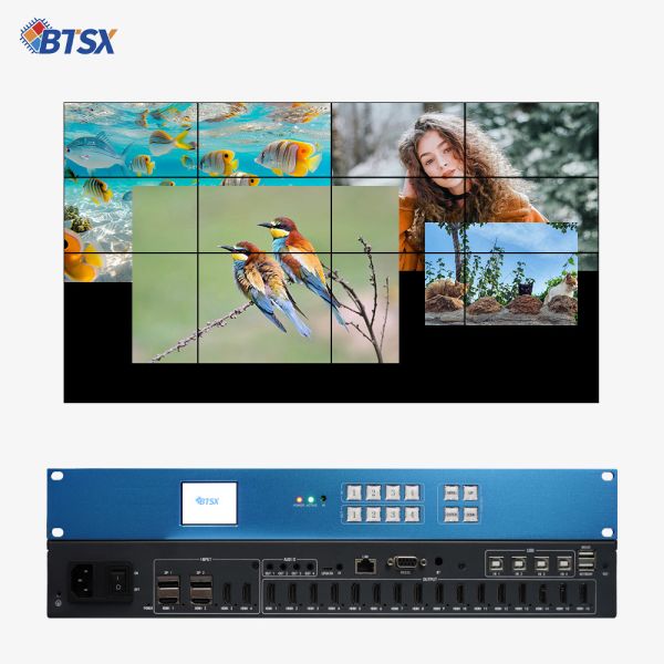 4K60 4-Screen Simultaneous Display Video Wall Controller with 1-KVM Control for Seamless Multi-Task Video Processing