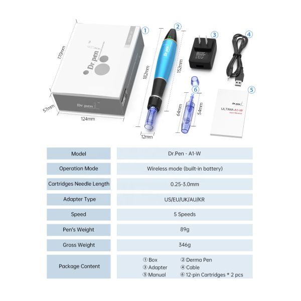 400mAh Battery Dr pen A1W Multifunctional Electric Facial Luminous Micro-Needle Wireless Dermal Pen