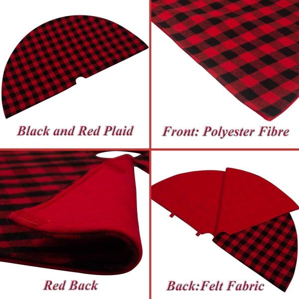 Christmas Tree Skirt Red and Black Plaid Buffalo Double Layers Checked Deco for Holiday Party Mat Xmas Ornaments