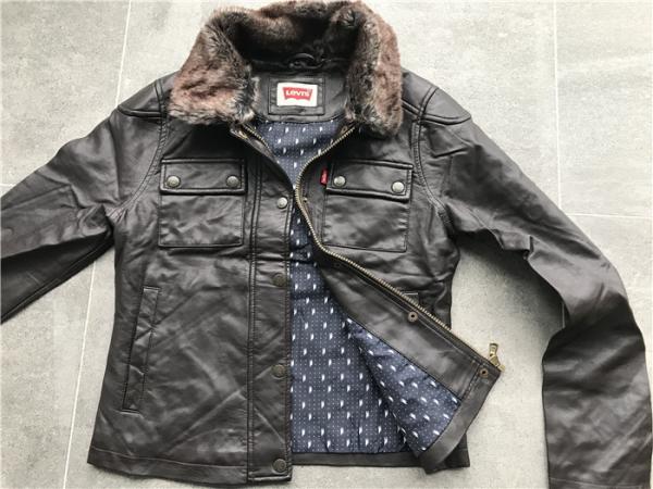 Levis Dark Brown Ladies' Pleather Zip Through Jacket With Detachable Faux Fur Collar