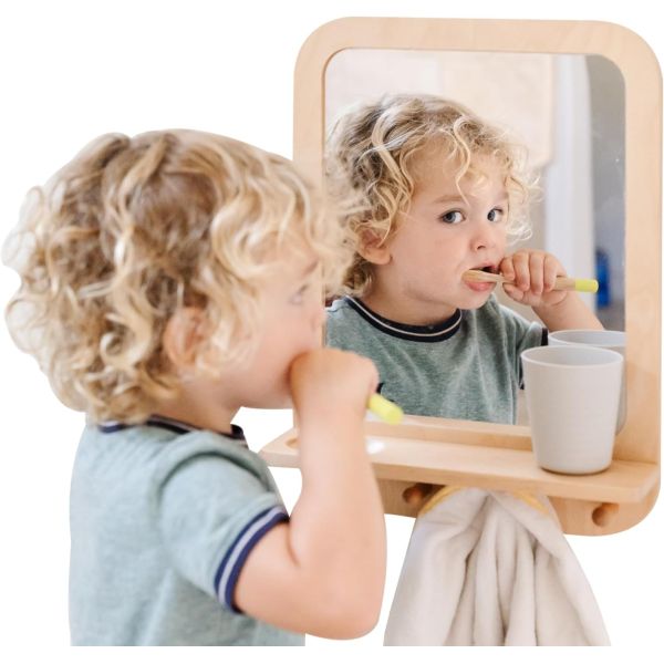 Entryway Mirror with Hooks and Shelf Organizer Self Rustic Design Style