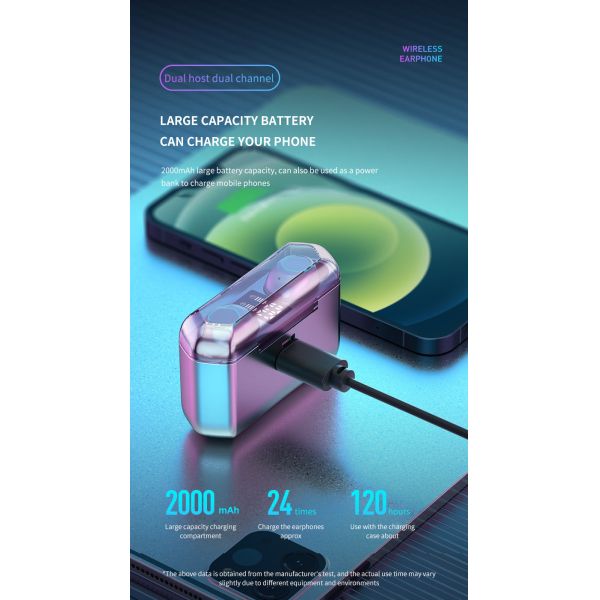 2000mAh Power Bank True Wireless Stereo Earphone with HD Voice AB5616A3 Chipset Model