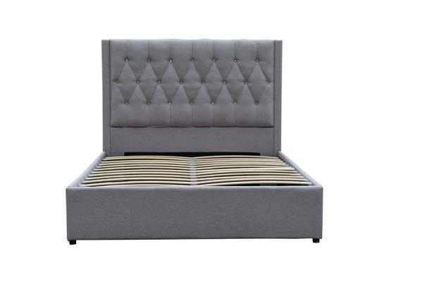 A cabeceira alta do quadro da cama do armazenamento do elevador de gás de estofamento adornou Crystal Buttons
