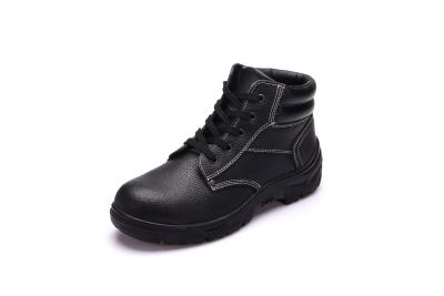 Antistatic Black Leather Safety Shoes With Wide Steel Toe Cap / Steel Plate