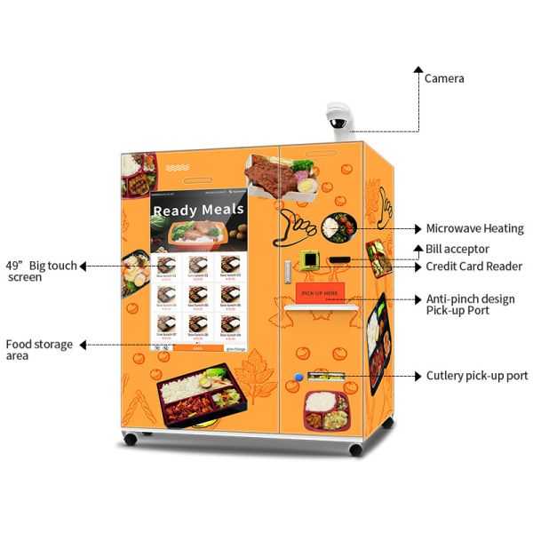 Big Touch Screen Fully Automatic Frozen Food Vending Machine With 45S Quick Heating