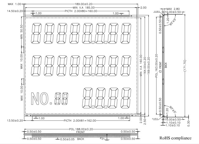 Дисплей LCD этапа HTN 7 с ODM OEM контактного разъема металла