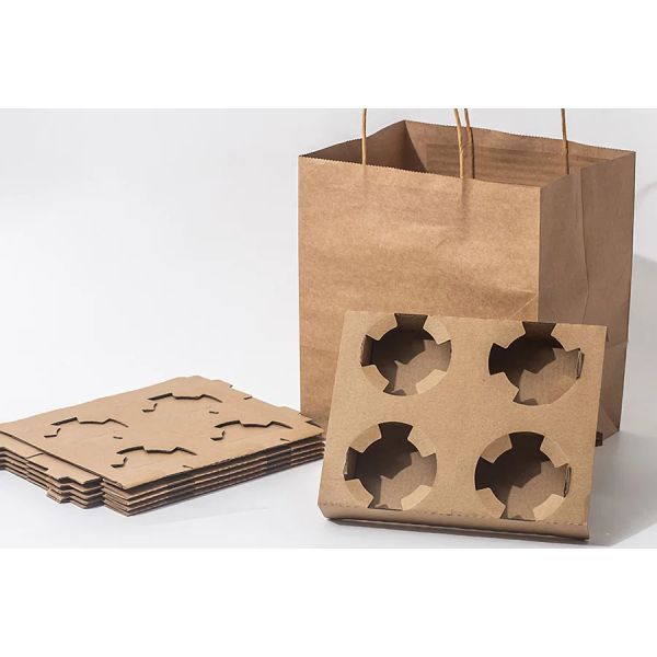 Kraft Paper Cup Holder Disposable Packing Insulation Corrugated Kraft Paper Cup Holder For Tray Takeout Packing
