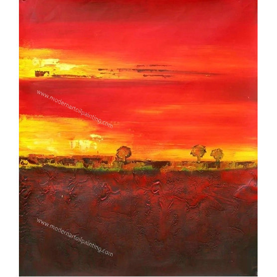 100% Handmade Abstract Textured Red Yellow Oil Painting on Canvas Modern Nordic Wall Art for Interior Decoration