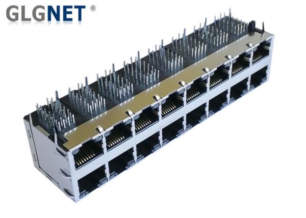 90° Angle Shielding Stacked RJ45 Connectors 2 x 8 Ports Side Entry