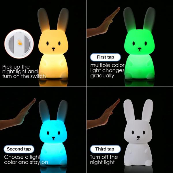 Bunny Cute 3 Hours 7 Colors Silicone LED Night Light  For Camping Reading