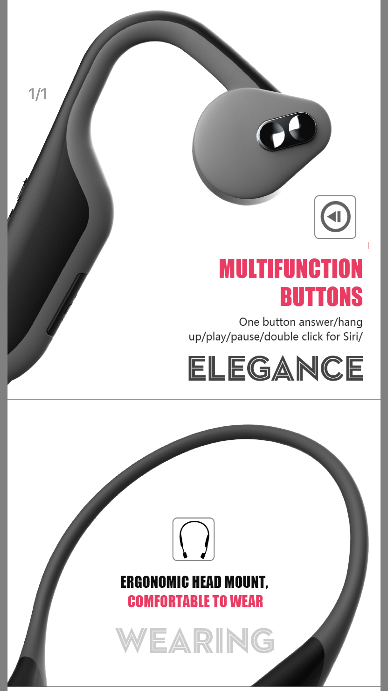 BH128 Bone Conduction Headphone Wireless Bluetooth 5.0 Earphone Outdoor Sports Headset Waterproof Hands - Free