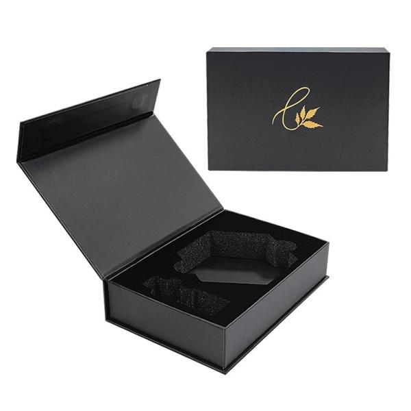 Custom Black Matte Stamped Gold Logo Magnetic Gift Jewelry Paper Box With Foam Insert