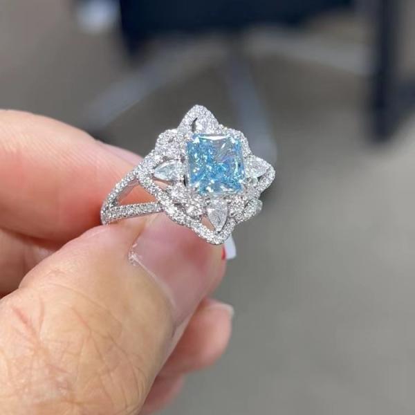 Anel de noivado azul sintético do corte do coxim de Diamond Jewelry VVS do laboratório