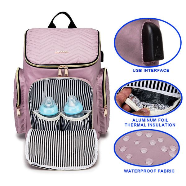 Embroidered Diaper Bag Backpack With USB