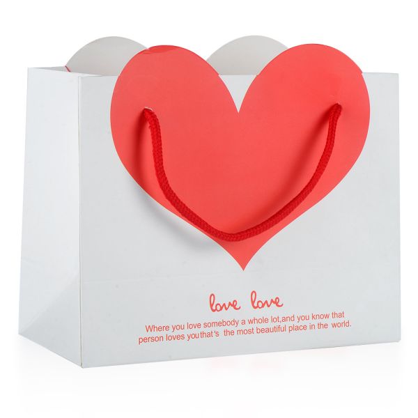 Heart Shape Retail Paper Shopping Bags / Promotional Gift Bags With Cotton Rope Handle