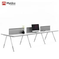 Mobiliário de escritório comercial personalização Quatro-pessoas de metal pernas mesa personalizável acabamento branco