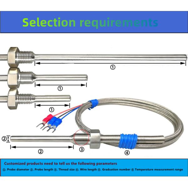 Fixed Thread Temperature Sensor 3 Wire PT100 PT1000 Thermistor For Accurate Measurement