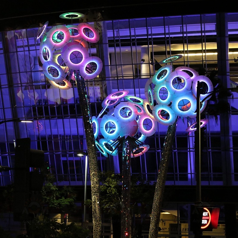 Colorful Luminous Dandelion Landscape Steel Acrylic Hand Forged Outdoor Art Installations
