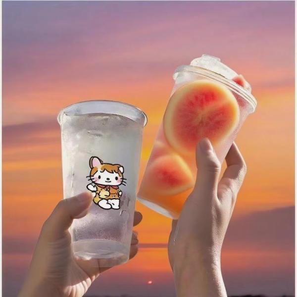 1000ML 34 OZ Disposable Hard PP 119mm Caliber Ln-mold Labeling Bubble Milk Tea Cup with Lid