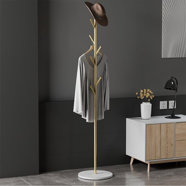 Nordic Gold Standing Coat Rack Modern Quality Metal Marble Black Entryway Floor Living Room Furniture