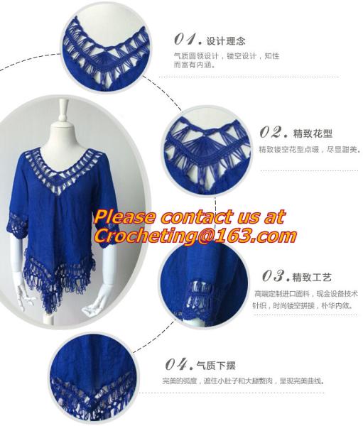 Women Knitted Crochet Tassel Swimwear Bikini Cover Ups Dress Beach Tops, tassel, knitted