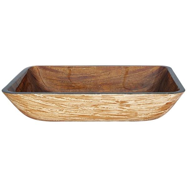 Rectangular OEM Bathroom Wash Basins Bark Brown Handmade Tempered Glass Vessel Sink