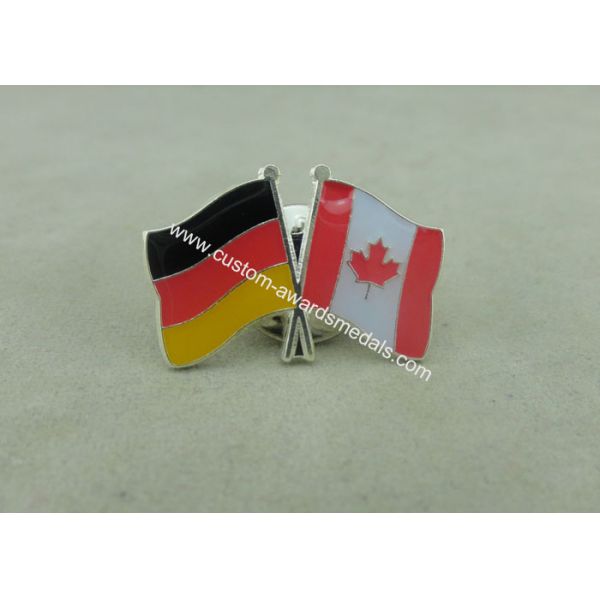 Epoxy Award Soft Enamel Pin , Silver Club Flag Die Stamped Iron Pins