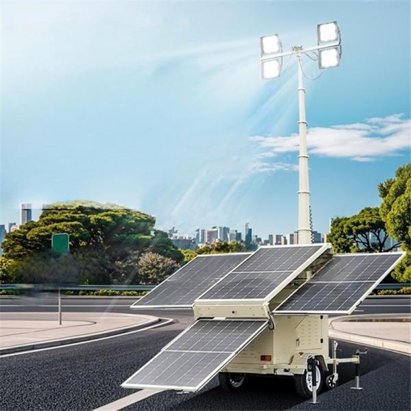 Mast Lifting Manual Winch Mobile Light Tower For Emergency Response Zones 9m Telescoping Mast Solar Light Tower