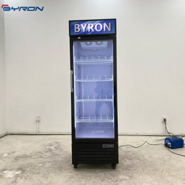Single Door Beverage Cooler LED Lighting Glass Front Beverage Cooler Customized
