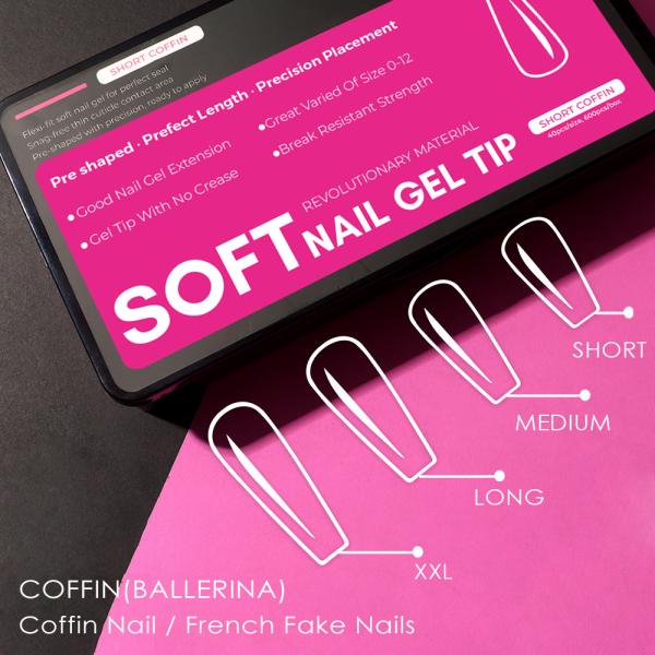 Medium Length French Style Clear Full Cover Soft Gel Nail Tips for Press on Nail Design Custom Logo 500pcs