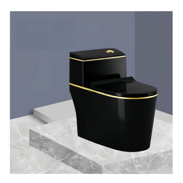 Installation Floor Mounted Dual Flushing Siphon Flush Black Ceramic One Piece Toilet