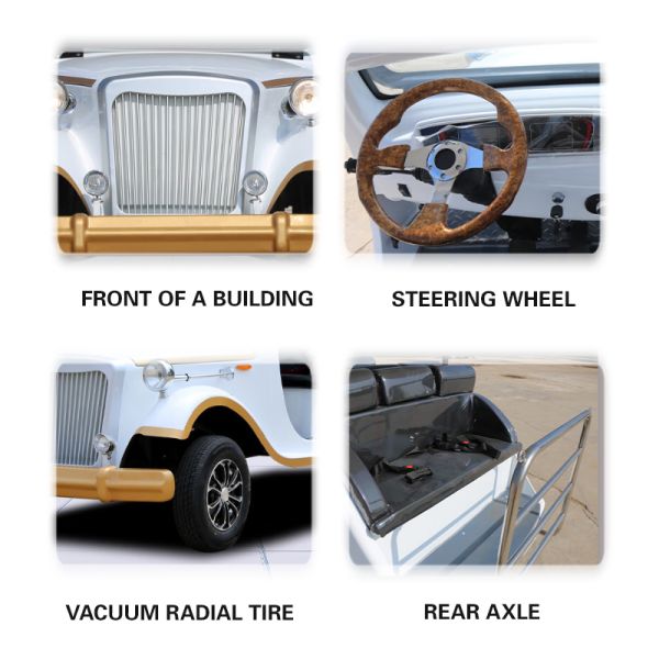 Front LED Headlight Electric Classic Sightseeing Vintage Car 4 Seats Tourist Coach