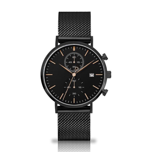 Quartz Chronograph Silver Stainless Steel Watch With Interchangeable Mesh Band