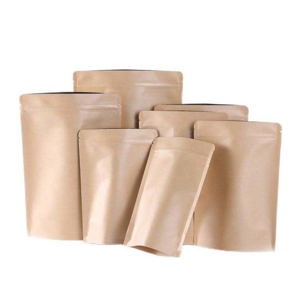 Moistureproof Lightproof Kraft Stand Up Pouches Aluminum Foil Lining Paper Coffee Pouch