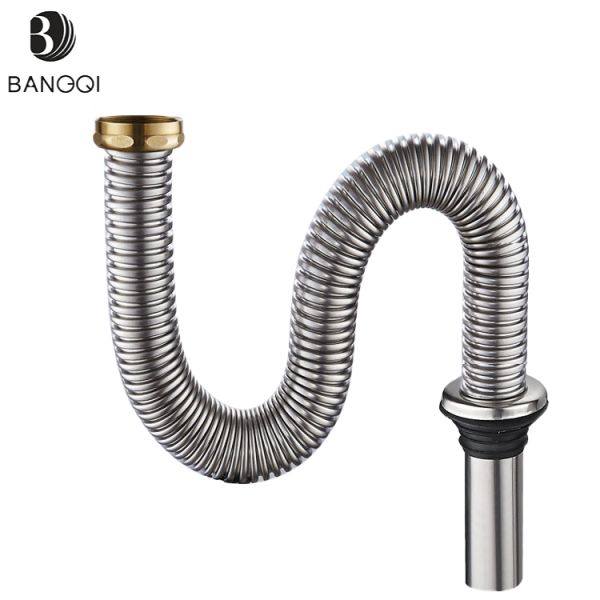 Modern Stainless Steel Flexible Drainage Basin Pipes Deodorant Bathtub Drain Hose Polished Water Pipe Strainer Kitchen Bathroom
