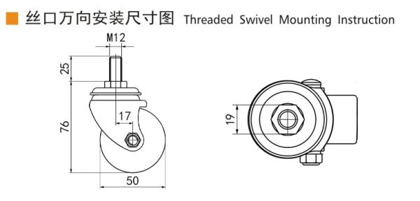 EDL TPU Equipment Casters  2 Inch Threaded Casters  250Kg Load With Brake M412S-86A
