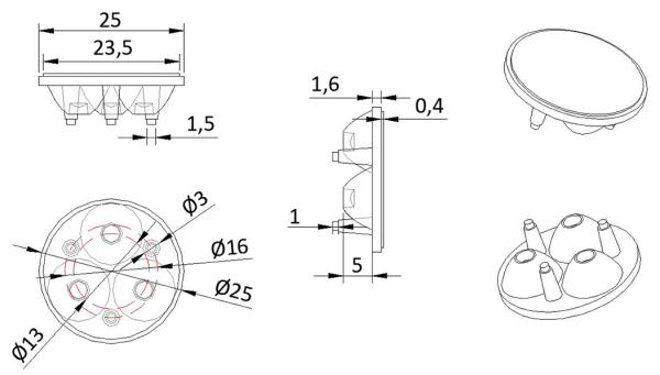 Flashlight Lens φ25mm Size PC/PMMA Material 93%+ Transmittance 3030&3535LEDs Indoor Lens